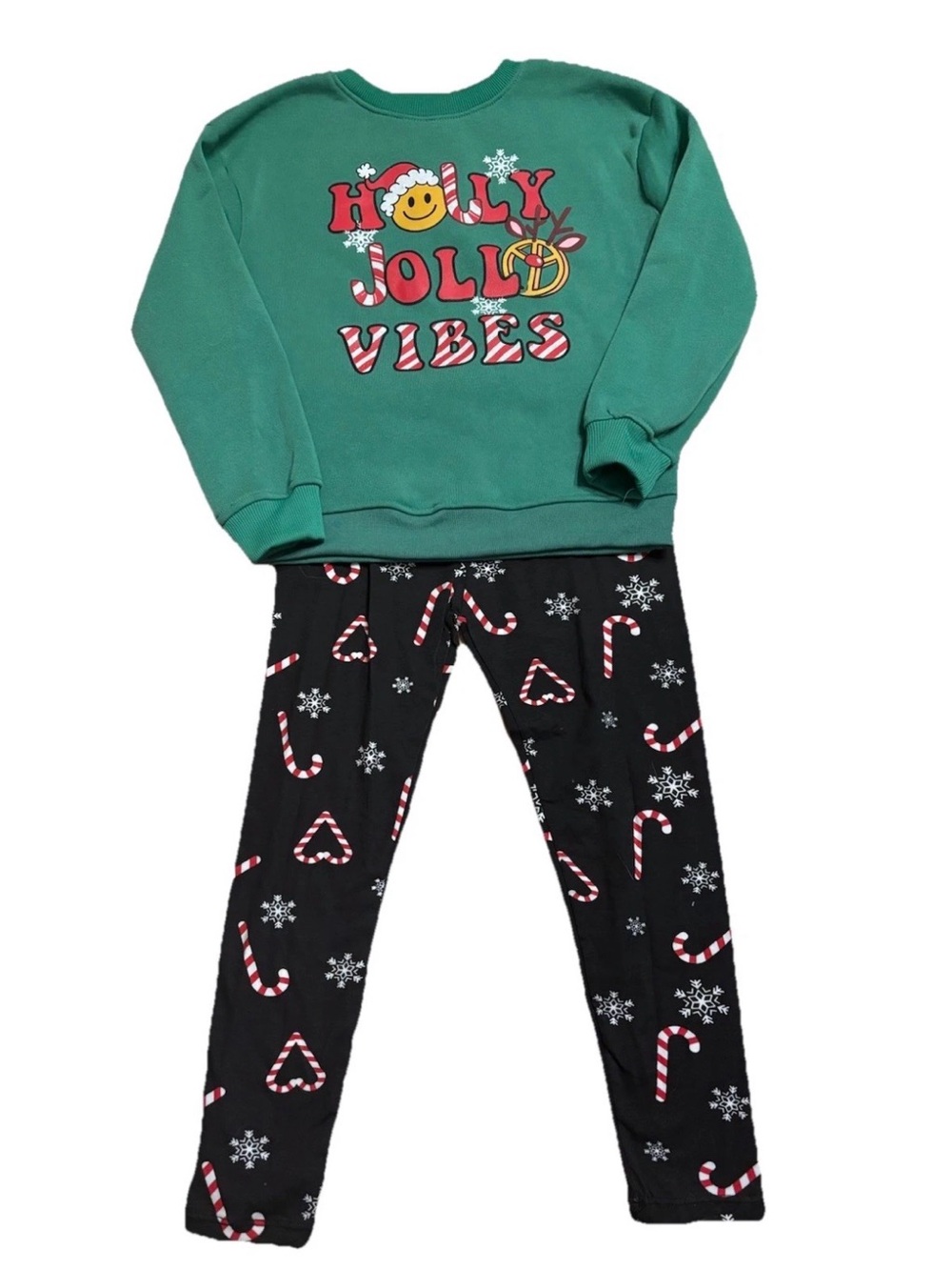 Pink Velvet "Holly Jolly Vibes" Holiday Sweatshirt & Candy Cane Leggings Set -6X